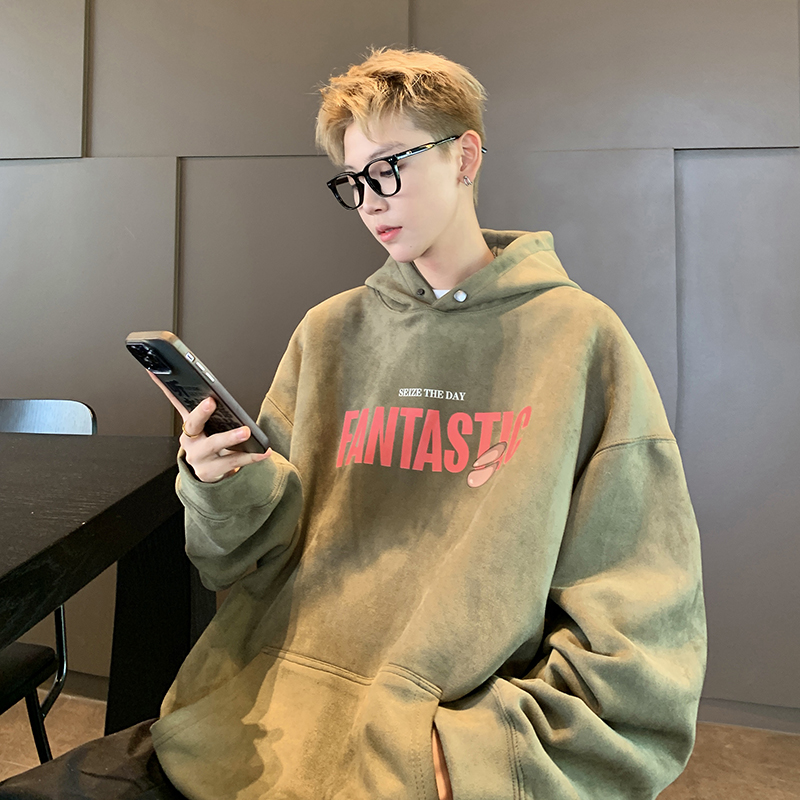 现货400克重秋冬高街重磅连帽卫衣男款潮牌美式外套潮JP80-P55绿