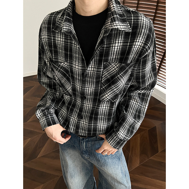 现货老钱风格子衬衫男学生宽松潮牌工装情侣衬衣外套CY01-P30,男装衬衫,电商A456（原C415）