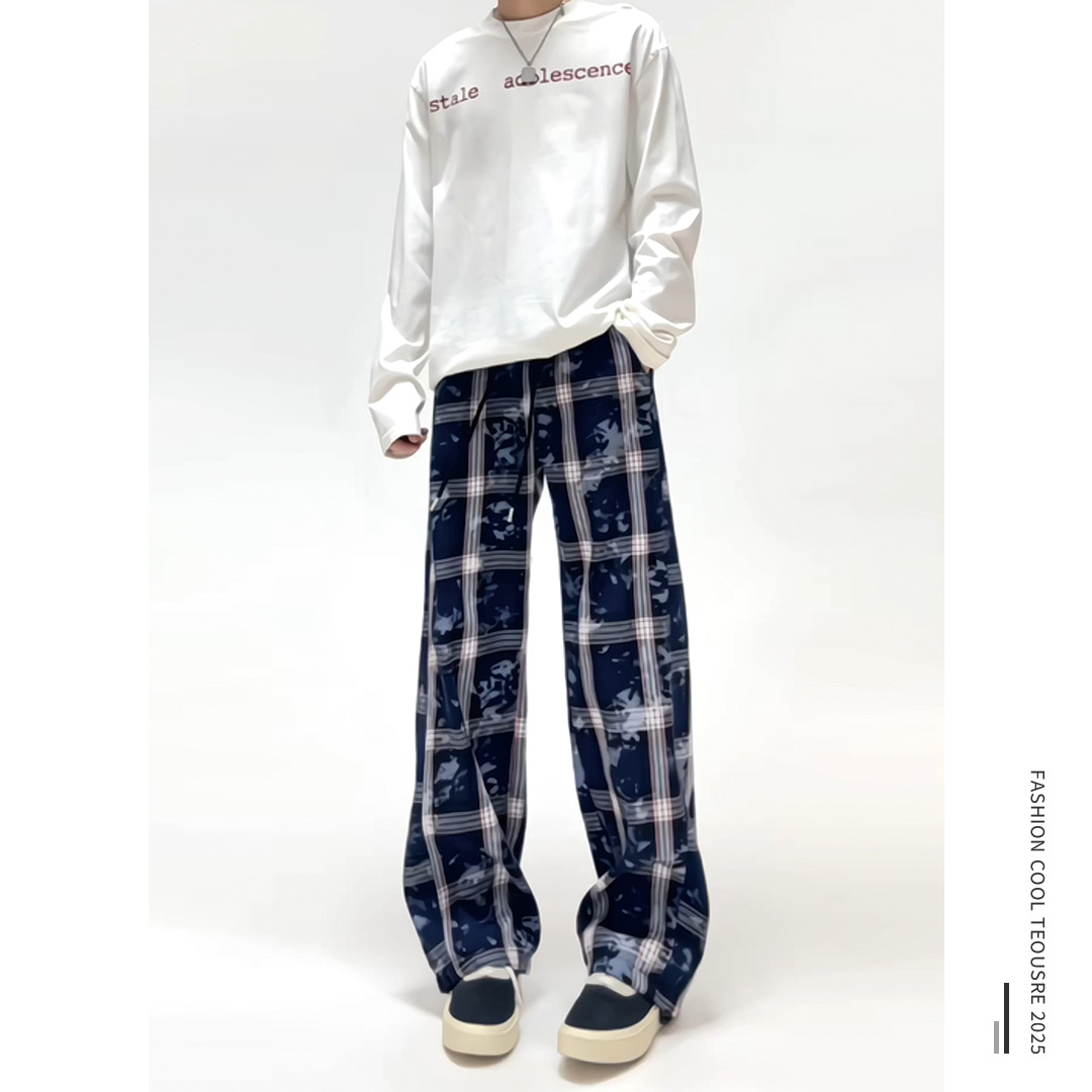 现货美式复古格子潮流学生休闲裤直通裤子男CK03-P29特，男装休闲裤，电商A456（原C415）