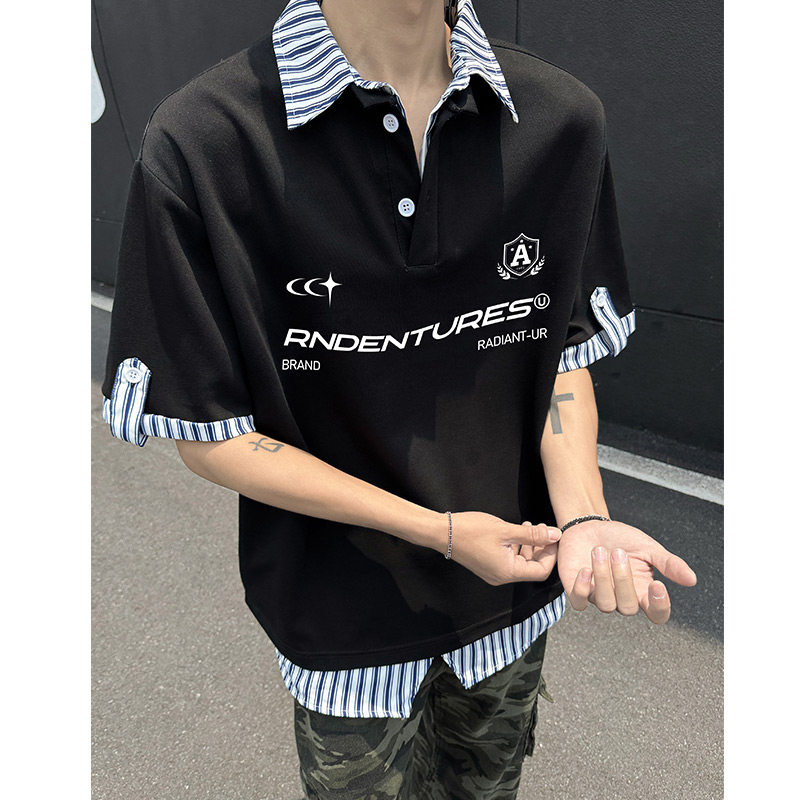A456-T919-P35特主推曼巴棉亨利夏季T恤宽松潮流假两件POLO短袖a,男装T恤,电商A456（原C415）
