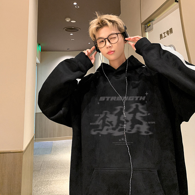 现货420高克重磅秋冬麂皮绒连帽情侣卫衣男外套JP78-P55杏色,男装卫衣,电商A456（原C415）