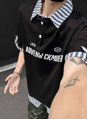 A456-T922-P35特主推曼巴棉亨利夏季T恤宽松潮流假两件POLO短袖c