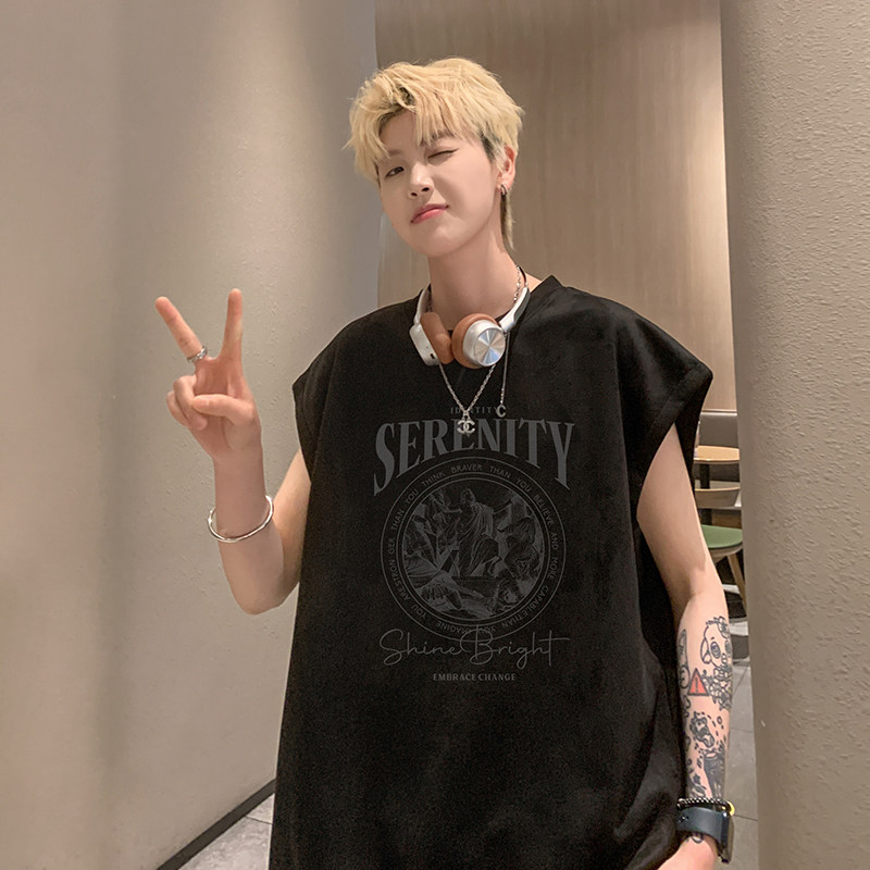 B08特P20潮牌烧花无袖背心男夏季宽松运动坎肩美式t恤,男装T恤,电商A456（原C415）
