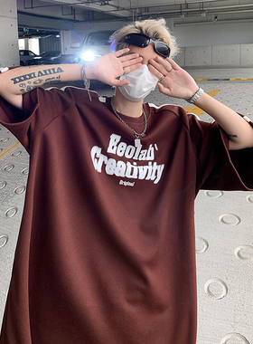 T565-P40控59高街潮牌男士潮流T恤上衣夏季宽松织带重磅短袖KA