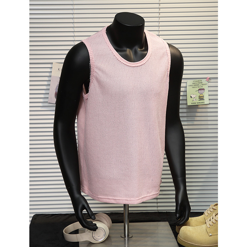 现货B55特P25控39慵懒风肌理感针织潮牌无袖背心男宽松坎肩t恤粉，男装背心/马甲，电商A456（原C415）