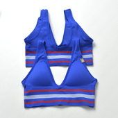 高品质 出口单潮牌运动文胸V型U背健身内衣瑜伽bra宝蓝红条纹