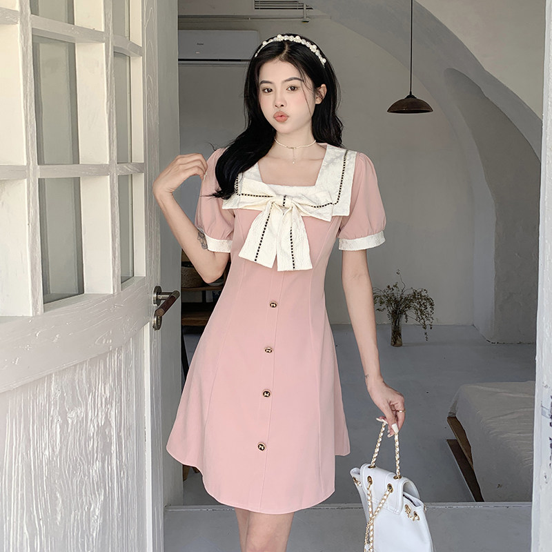大码微胖女生法式蝴蝶结显瘦连衣裙女小众设计感胖mm梨型身材裙子