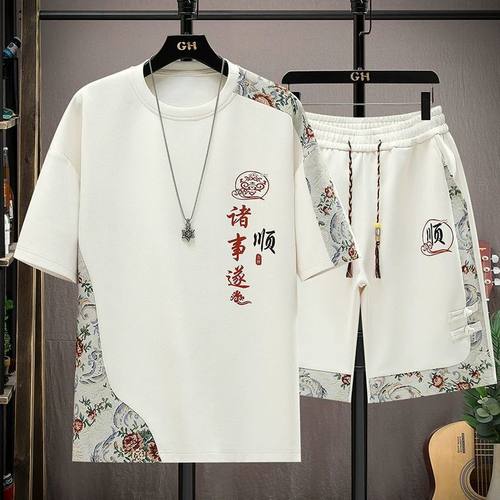 夏季套装男士中国风潮流时尚休闲薄款短袖T恤短裤运动两件套学生