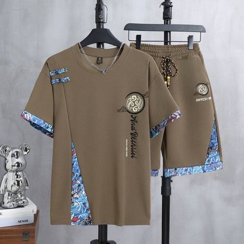 新中式中国风短袖夏季一整套休闲运动套装男生搭配两件套短裤一套