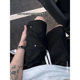 黑色铆钉男生短裤夏季外穿美式高街休闲工装裤子设计感运动五分裤