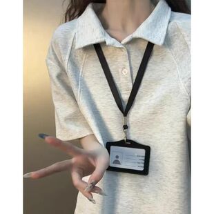 白花灰正肩polo衫短袖男女款夏季拼接衬衫领t恤重磅boxy版型半袖