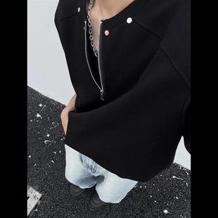 亨利衫华夫格半拉链设计感短袖男高街重磅美式日系T恤痞帅小众潮