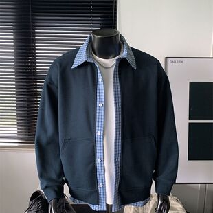 cleanfit假两件拼接格子卫衣开衫男款秋慵懒风美式情侣夹克外套