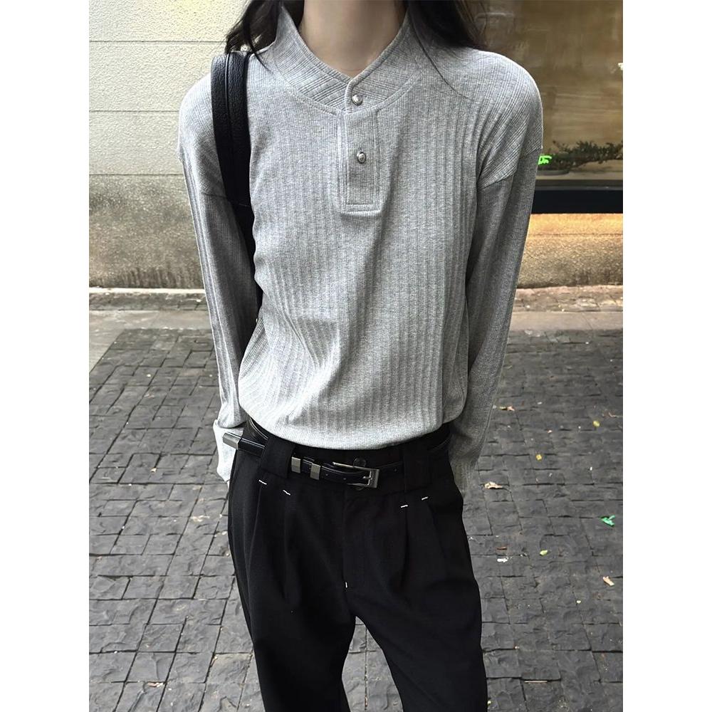 老钱风亨利领polo衫长袖t恤男款秋季高级感痞帅正肩内搭打底卫衣