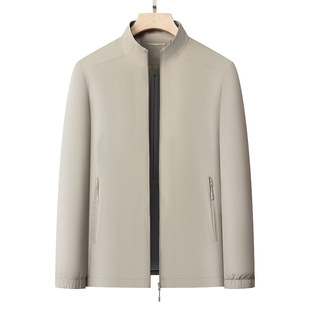 男士春秋夹克立领纯色商务休闲百搭外套男装上衣中年爸爸装潮流男
