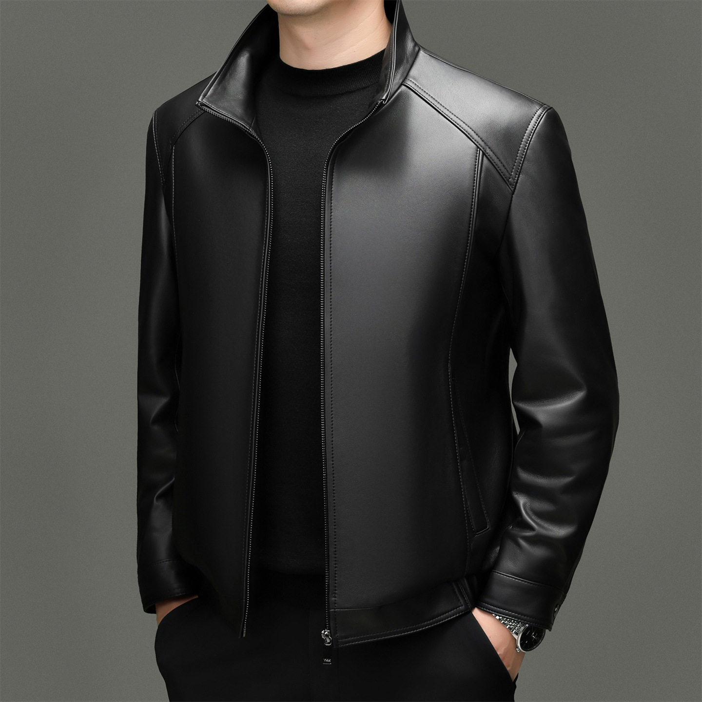 海宁冬季新款男士真皮羽绒服海宁绵羊皮外套立领商务男装