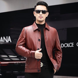 宽松头层真皮牛皮 秋冬休闲装 海宁中国皮革城皮衣外套男短款 男士