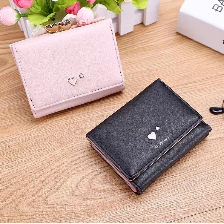 夹子爱心银包短款2026新款韩版小清新儿童可爱零钱包女孩三折皮夹