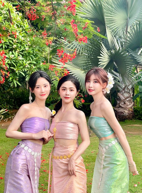 西双版纳傣族服装女裹胸长裙两件套露背泰式影楼写真民族风舞蹈服