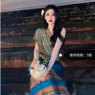 女抹胸披肩长裙民族风写真拍照套装 傣族服装 鞠婧祎同款 2023年夏季