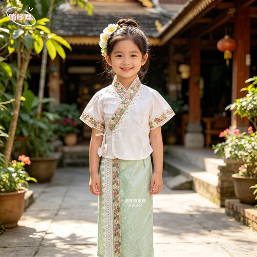 夏季女童傣族风泼水节演出服套装