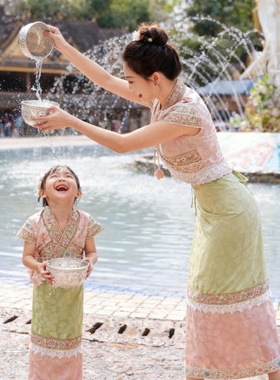 新款傣族传统服饰西双版纳旅拍服装甜美气质夏季薄款亲子装母女装