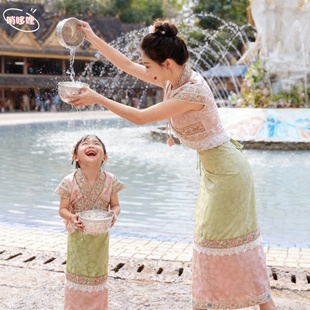 新款傣族传统服饰西双版纳旅拍服装甜美气质夏季薄款亲子装母女装