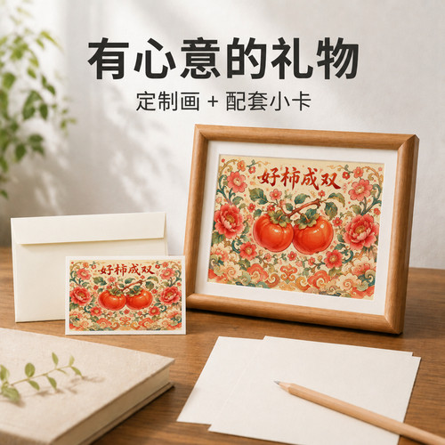 sghx419新婚喜事治愈语录语录插画桌面摆台画装饰画相框定制送礼