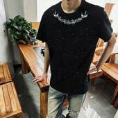 t恤男夏季 薄款 潮牌宽松外穿韩版 满天星纯棉短袖 潮流半袖 帅气上衣