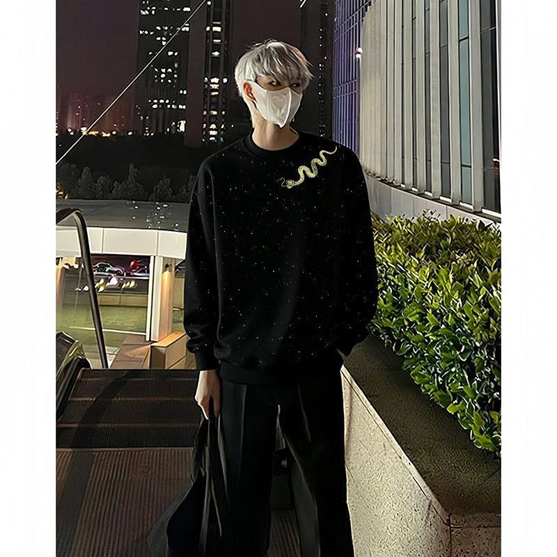 新款韩版长袖加绒卫衣小众印花美式复古百搭宽松男生亮片上衣潮流,男装,卫衣,淘宝优惠券,粉丝福利购,淘宝优惠卷