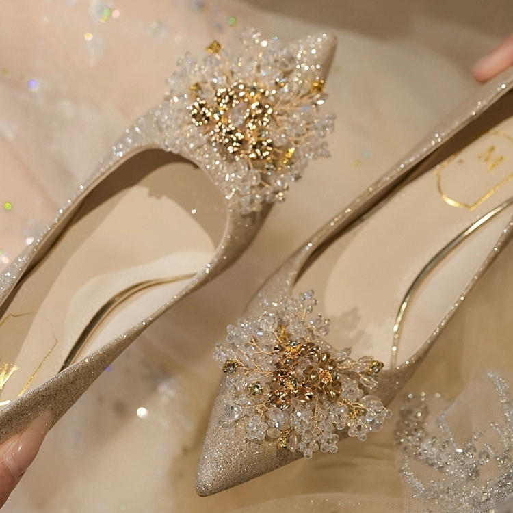 法式水钻细跟婚鞋女2025新款细闪酒杯跟高跟鞋婚纱秀禾两穿水晶鞋,女鞋,浅口单鞋,淘宝优惠券,粉丝福利购,淘宝优惠卷