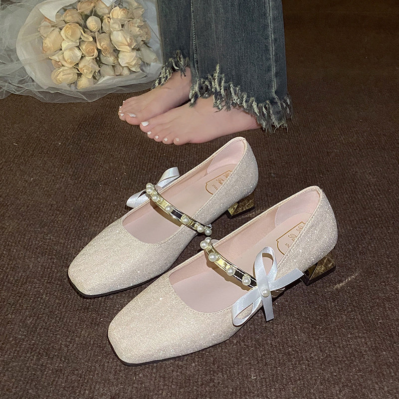 玛丽珍高跟鞋女粗跟2025新款方头气质新娘鞋伴娘鞋一字扣厚底单鞋,女鞋,浅口单鞋,淘宝优惠券,粉丝福利购,淘宝优惠卷