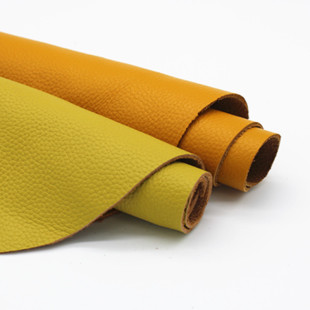 黄色牛皮皮料真皮头层牛皮荔枝纹diy手工包皮料沙发座椅软包皮料