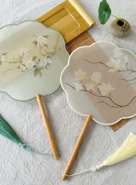 扇子古风团扇半透明长柄舞蹈扇汉服摄影配饰中国风礼品宫廷风扇子