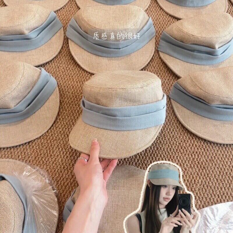 海盐蓝马术帽～春夏时尚遮阳不闷汗圆脸方脸秒变小脸温柔平顶帽子