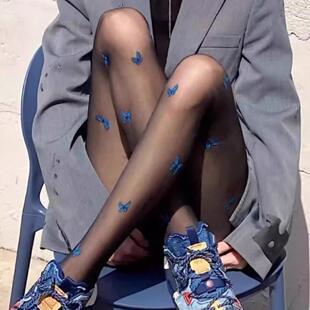 蓝调时刻 超爱蓝蝴蝶 透肤蝴蝶连裤 适肤超性感 神秘又优雅