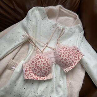 辣妹粉色豹纹文胸女无钢圈前扣 内衣 小胸好看又聚拢 开春王炸