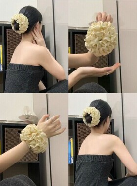 是春天的气息~好美的梨花雪～慵懒感奶黄碎花大号大肠发圈发绳女~