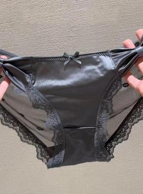 深灰色缎面蝴蝶结内内 好高级...  这低腰微透设计真的好性感呀！
