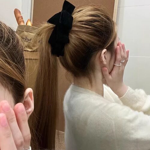 经典百搭香蕉夹！韩系高级感美拉德麂皮绒多层蝴蝶结发夹发饰抓夹