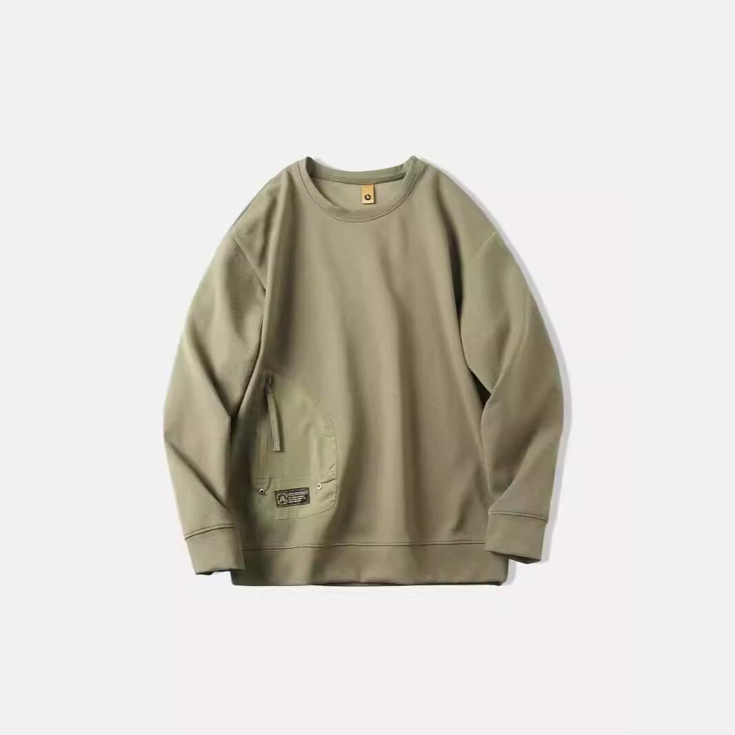 秋季男士纯色百搭套头圆领卫衣美式拉链口袋设计宽松休闲保暖外套