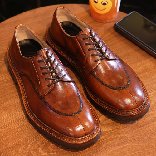 马皮复古水洗皮鞋固特异皮鞋真皮