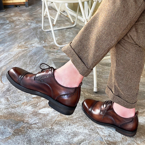 syd意大利手工德比鞋布洛克雕花