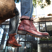 SYD夏季 马丁靴男手工复古透气皮靴休闲百搭做旧中帮大头欧美男鞋