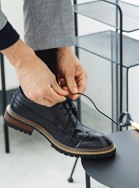 SYD工装鞋固特异手工皮鞋男雕花夏季透气复古商务休闲皮鞋英伦风