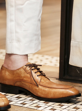 SYD男士商务正装皮鞋真皮德比鞋英伦复古擦色皮鞋结婚新郎牛津鞋