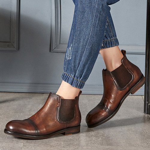 SYD冬季新款手工鞋英伦复古皮靴