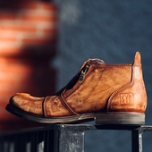 syd手工复古马丁靴男做旧擦色工装 靴拉链低帮男靴休闲欧美皮鞋 潮