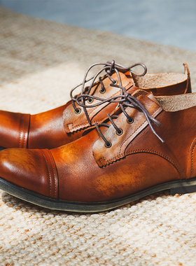 SYD欧美复古休闲皮鞋男夏季做旧皮鞋英伦韩版透气男鞋正装皮鞋潮