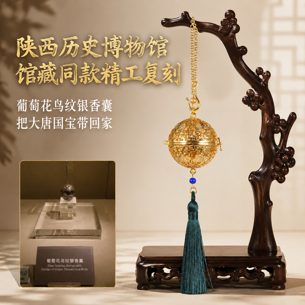 陕西历史博物馆葡萄花鸟大香囊